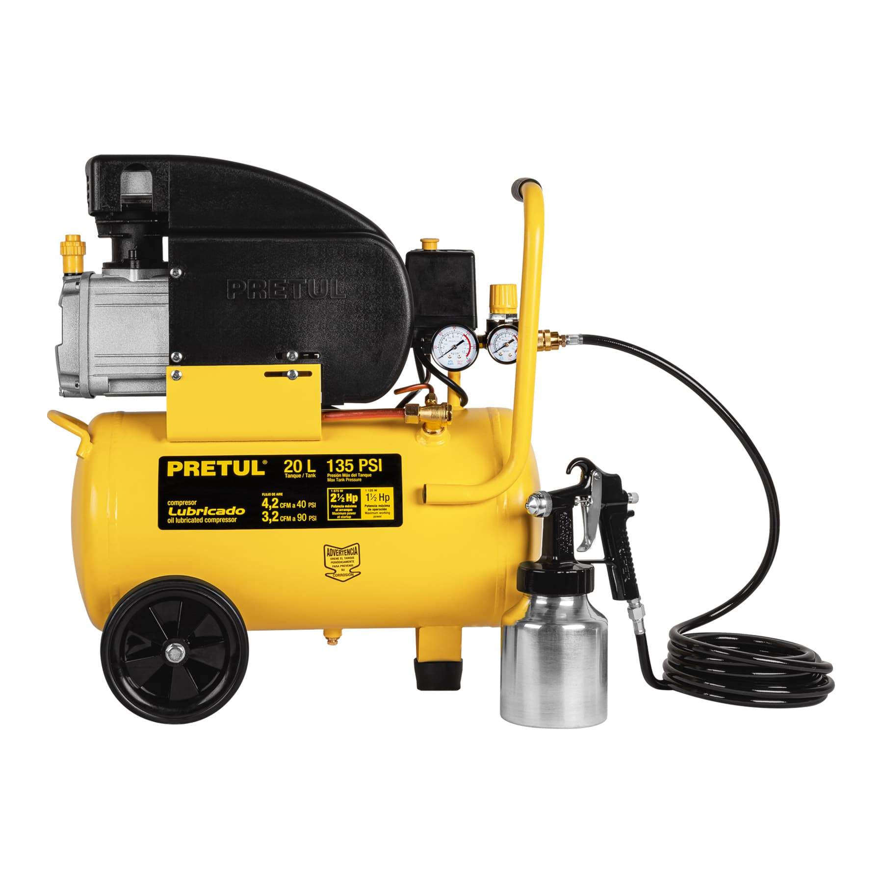 Kit De Compresor 20 L , 2-1/2 HP, Manguera PVC Y Pistola, Pretul - FERRETERÍA WITZI