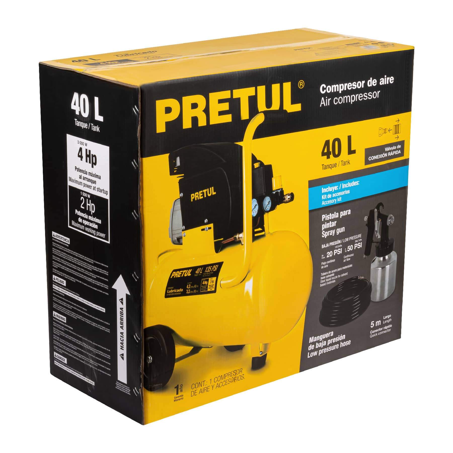 Kit De Compresor 40 L, Manguera De PVC Y Pistola, Pretul - FERRETERÍA WITZI