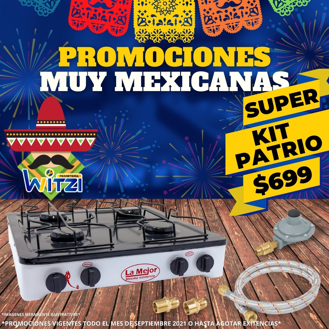 Kit Patrio Estufa de 4q, con accesorios. - FERRETERÍA WITZI