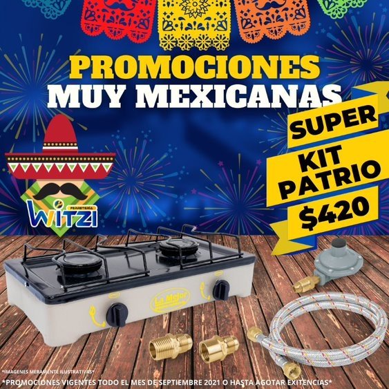 Kit patrio Estufa dos quemadores medianos con accesorios. - FERRETERÍA WITZI