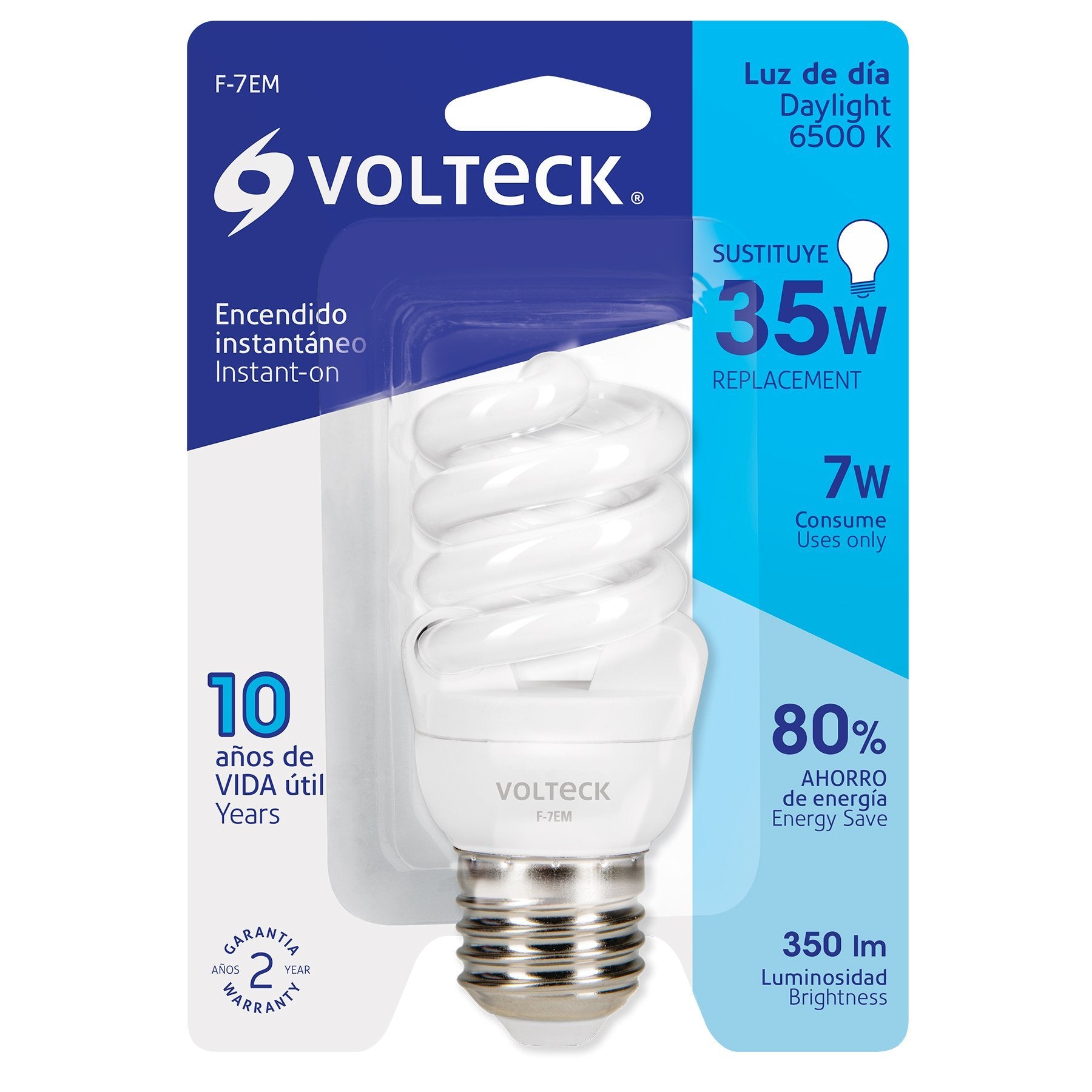 Lámpara 7w, Espiral, Mini, Luz de Día, T2, Volteck - FERRETERÍA WITZI