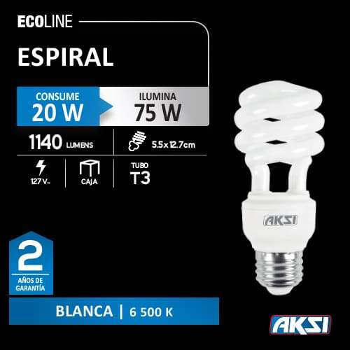 Lámpara Ahorradora Espiral, Ecoline, 20w-75w. AKSI - FERRETERÍA WITZI