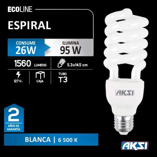 Lámpara Ahorradora, Espiral Ecoline, 26w-95w, AKSI - FERRETERÍA WITZI