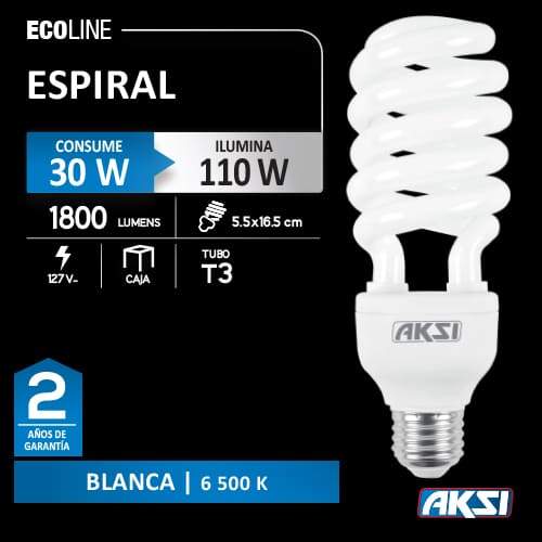 Lámpara Ahorradora, Espiral Ecoline, 26w-95w, AKSI. - FERRETERÍA WITZI