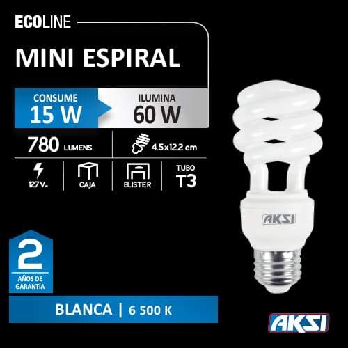 Lámpara Ahorradora Mini-Espiral Ecoline, 15w-60w, AKSI - FERRETERÍA WITZI