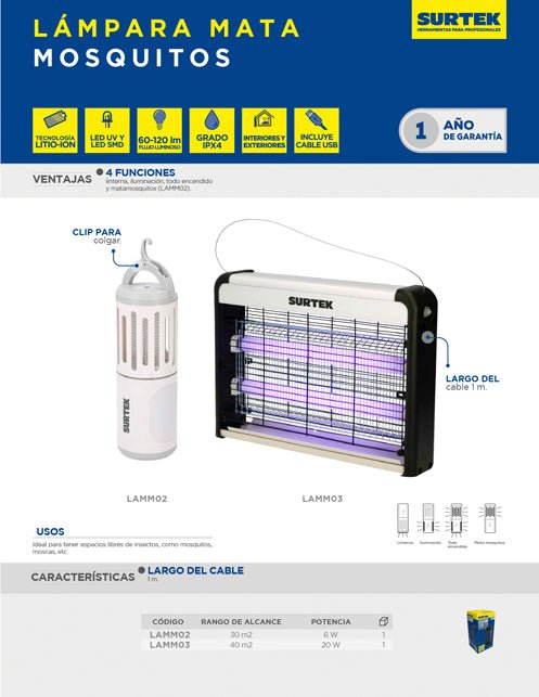 Lámpara de LED mata mosquitos 3.7 V Surtek - FERRETERÍA WITZI