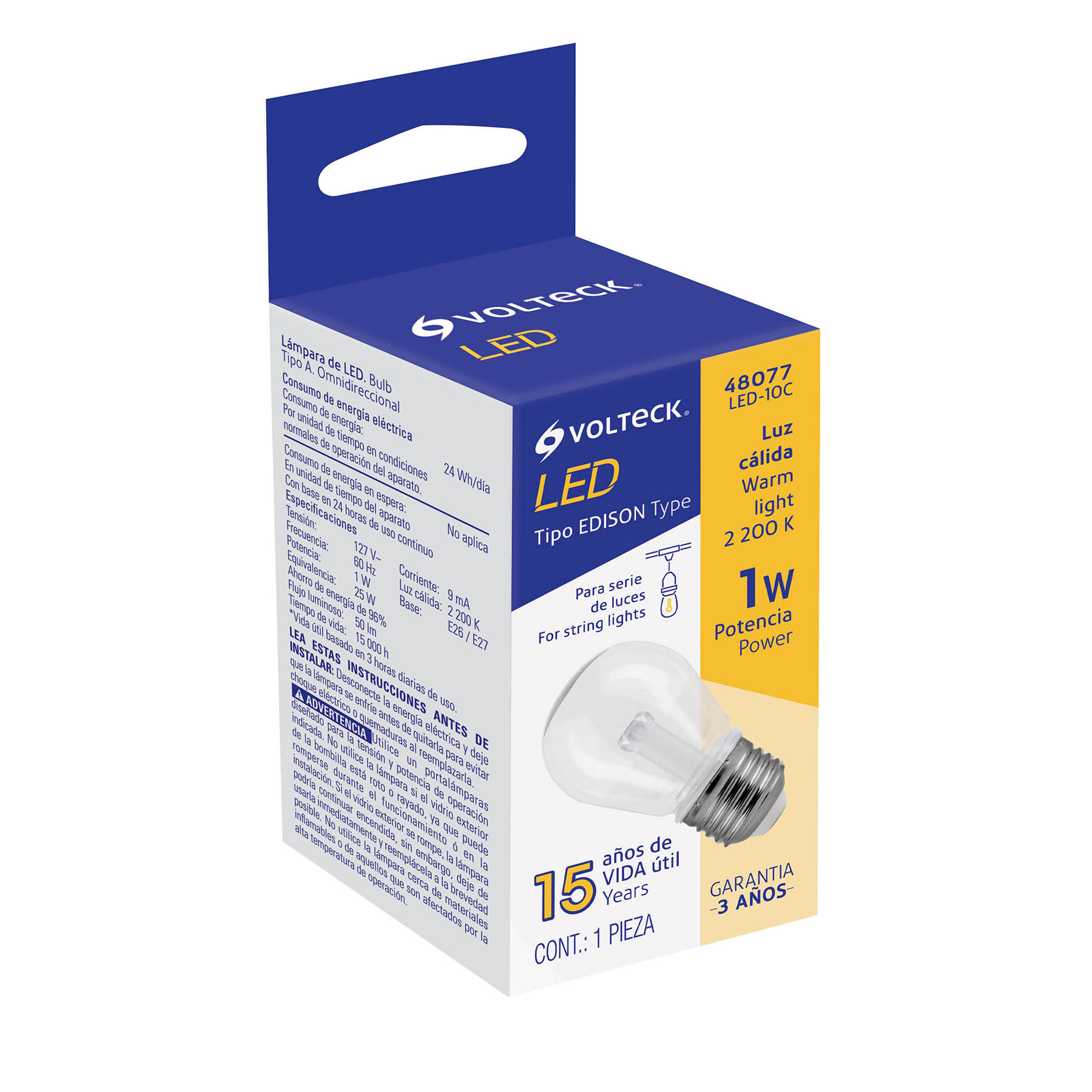 Lámpara LED S14 de 1 W, luz cálida, Volteck - FERRETERÍA WITZI