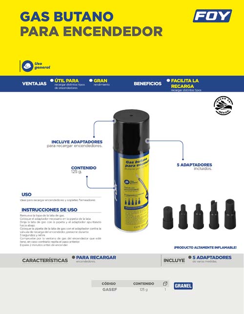 Lata de gas butano para encendedor 125 g Foy - FERRETERÍA WITZI