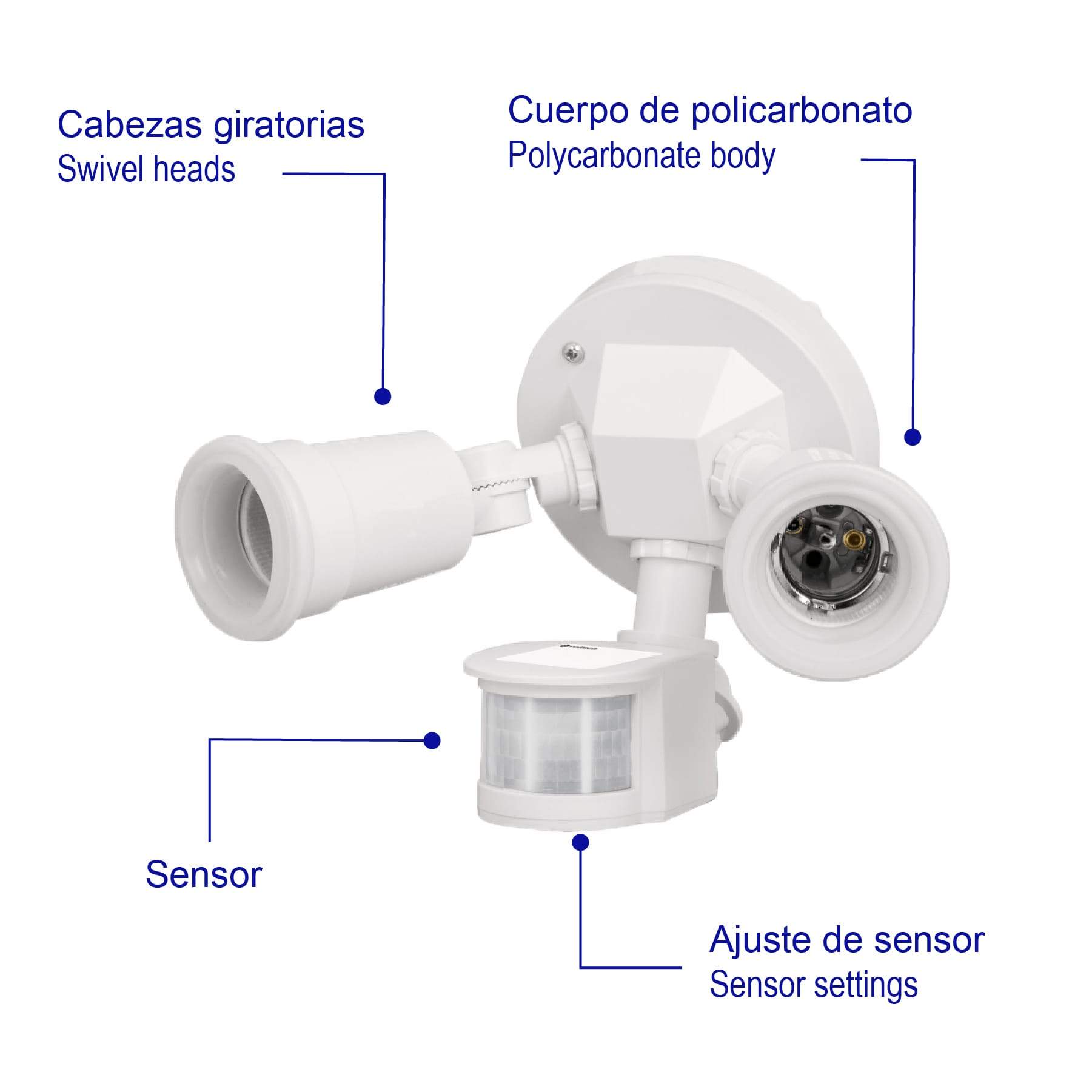 Luminario Arbotante Blanco Con Sensor De Movimiento, 2XE26, Max. 300 W Volteck - FERRETERÍA WITZI