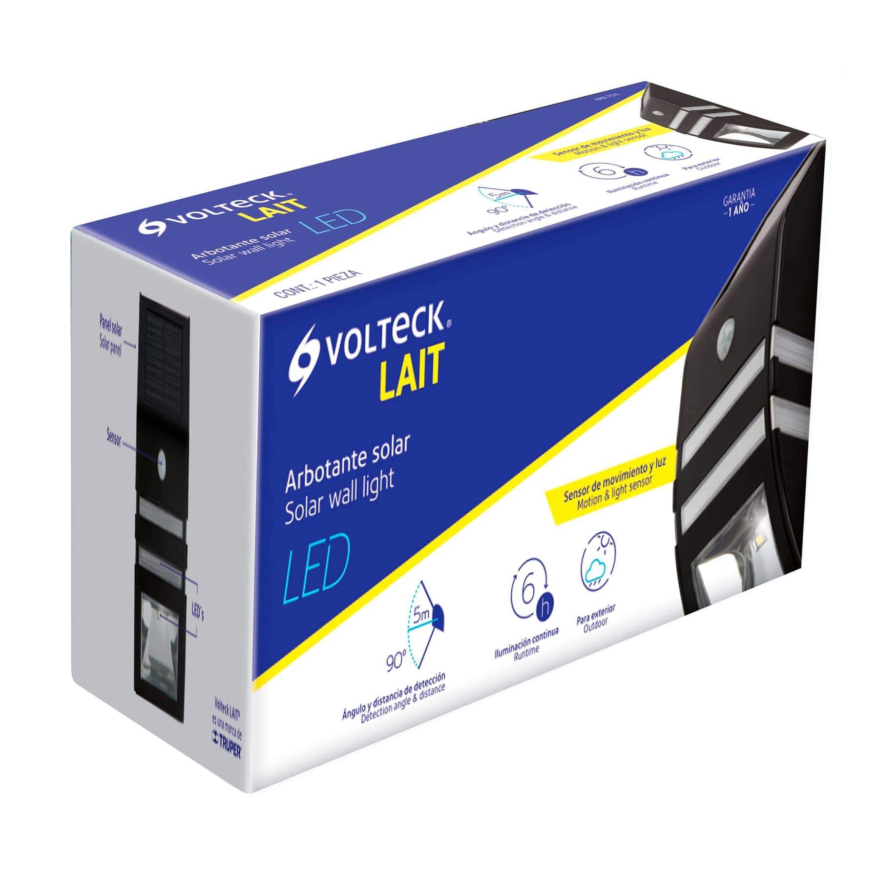 Luminario Arbotante Solar Con Sensor De Movimiento, 2 Led volteck - FERRETERÍA WITZI