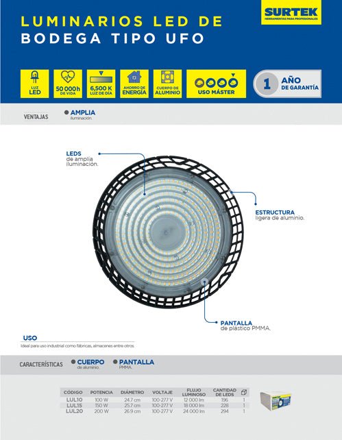 Luminario de LED tipo UFO, luz fría Surtek - FERRETERÍA WITZI