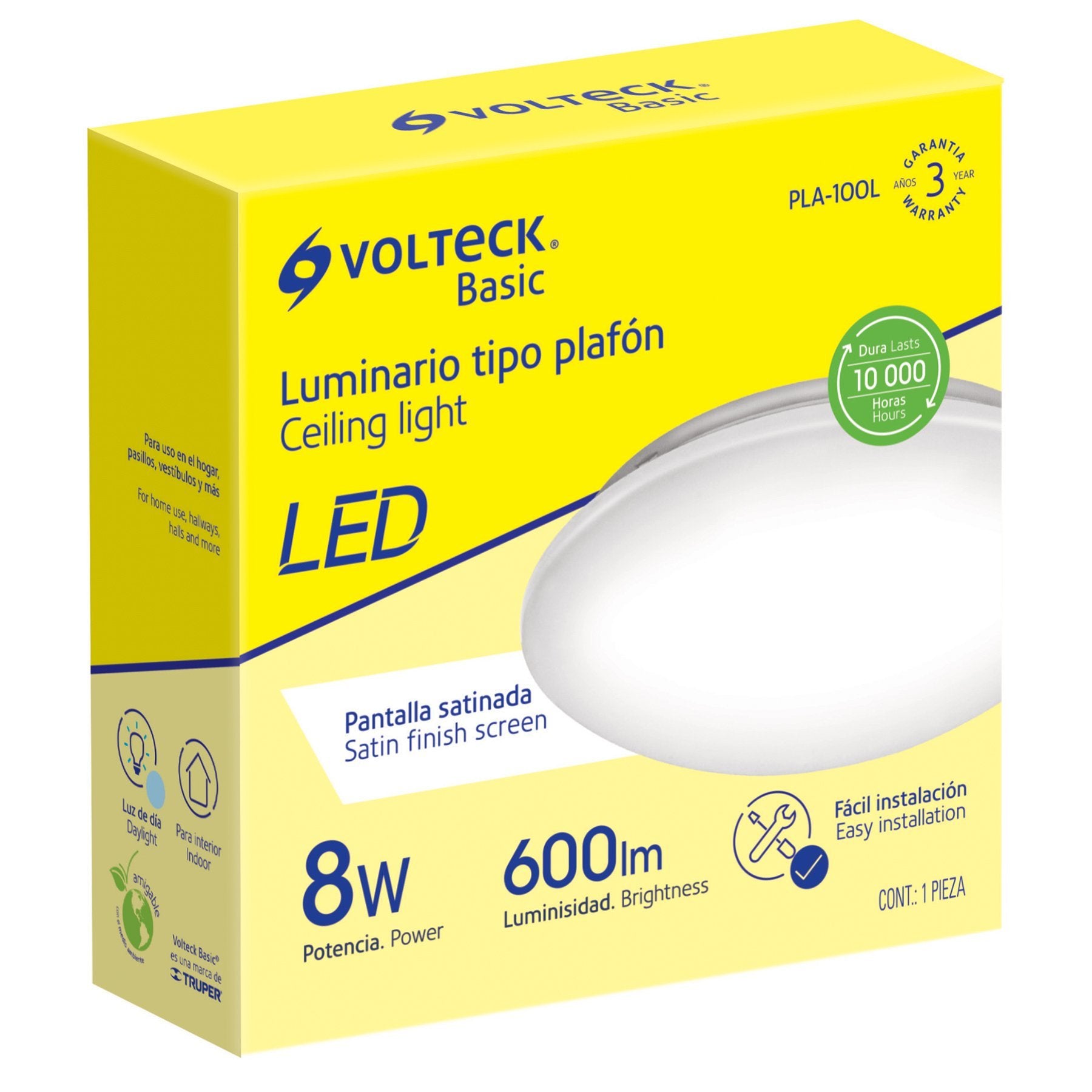Luminario De Sobreponer Tipo Plafón , 8W, 600 LM Volteck - FERRETERÍA WITZI