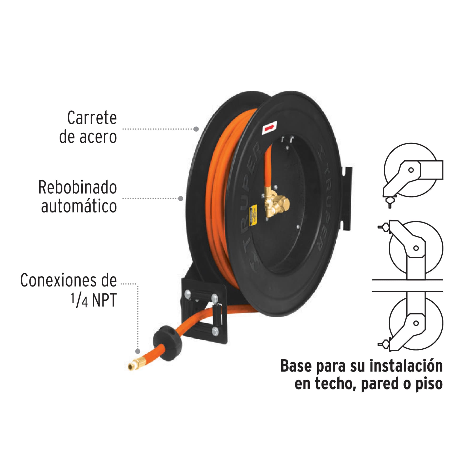 Manguera De Hule De 3/8", 15 m Con Carrete Retráctil, Truper - FERRETERÍA WITZI