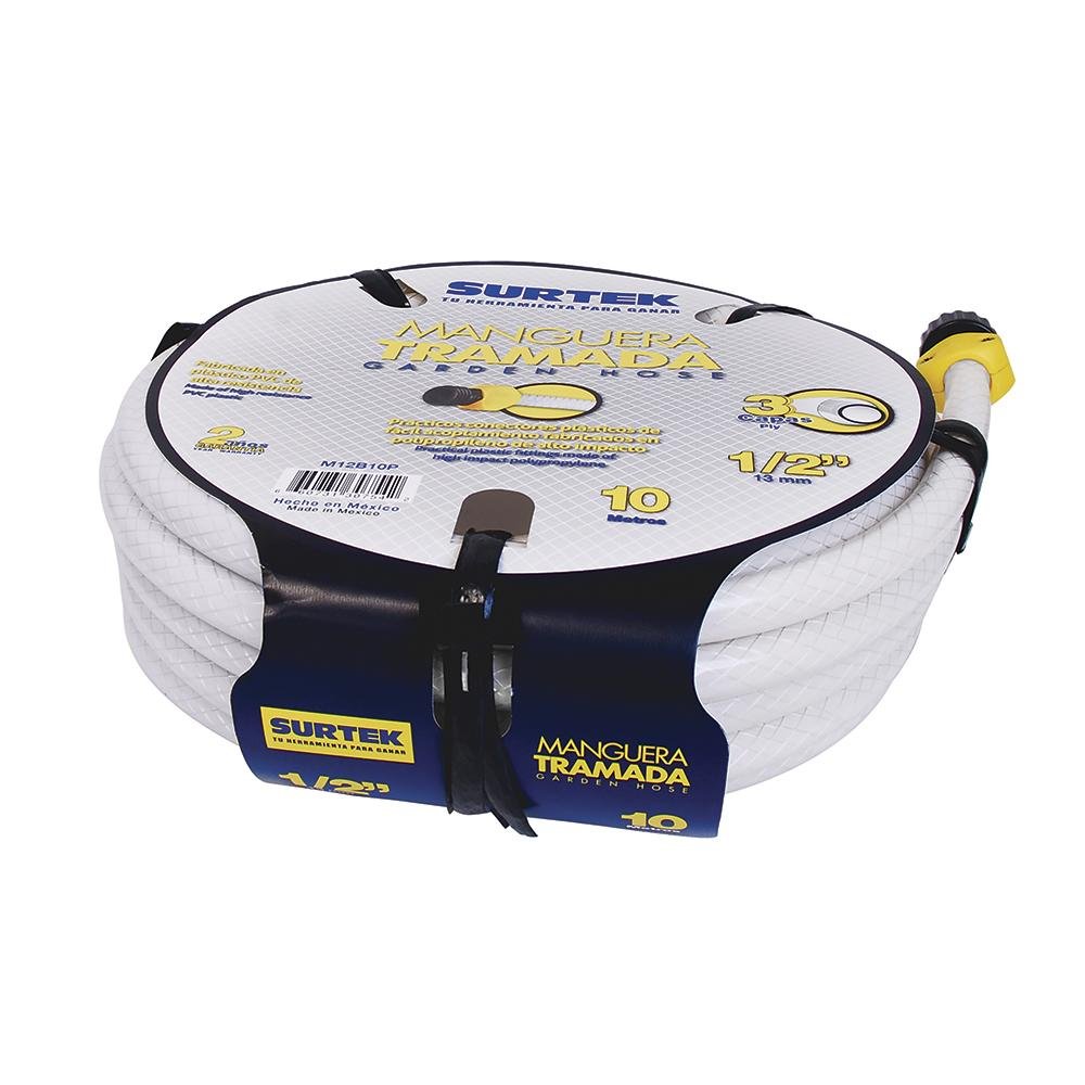 Manguera Tramada Blanca 1/2" Armada Conector Plástico, Surtek - FERRETERÍA WITZI