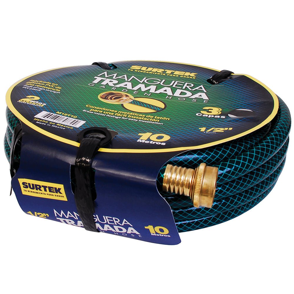 Manguera tramada verde 1/2" con conector metálico 10m Surtek. - FERRETERÍA WITZI