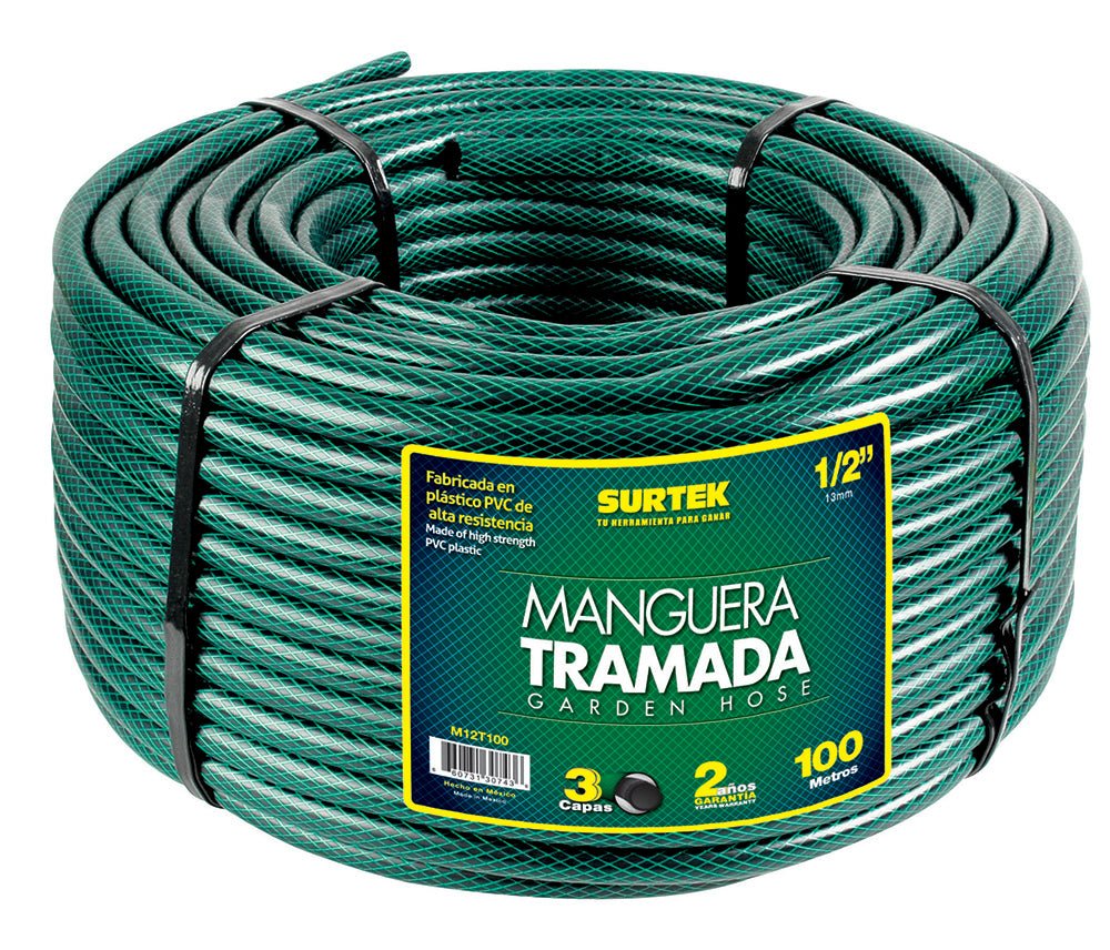 Manguera tramada verde 1/2" rollo 100m Surtek. - FERRETERÍA WITZI
