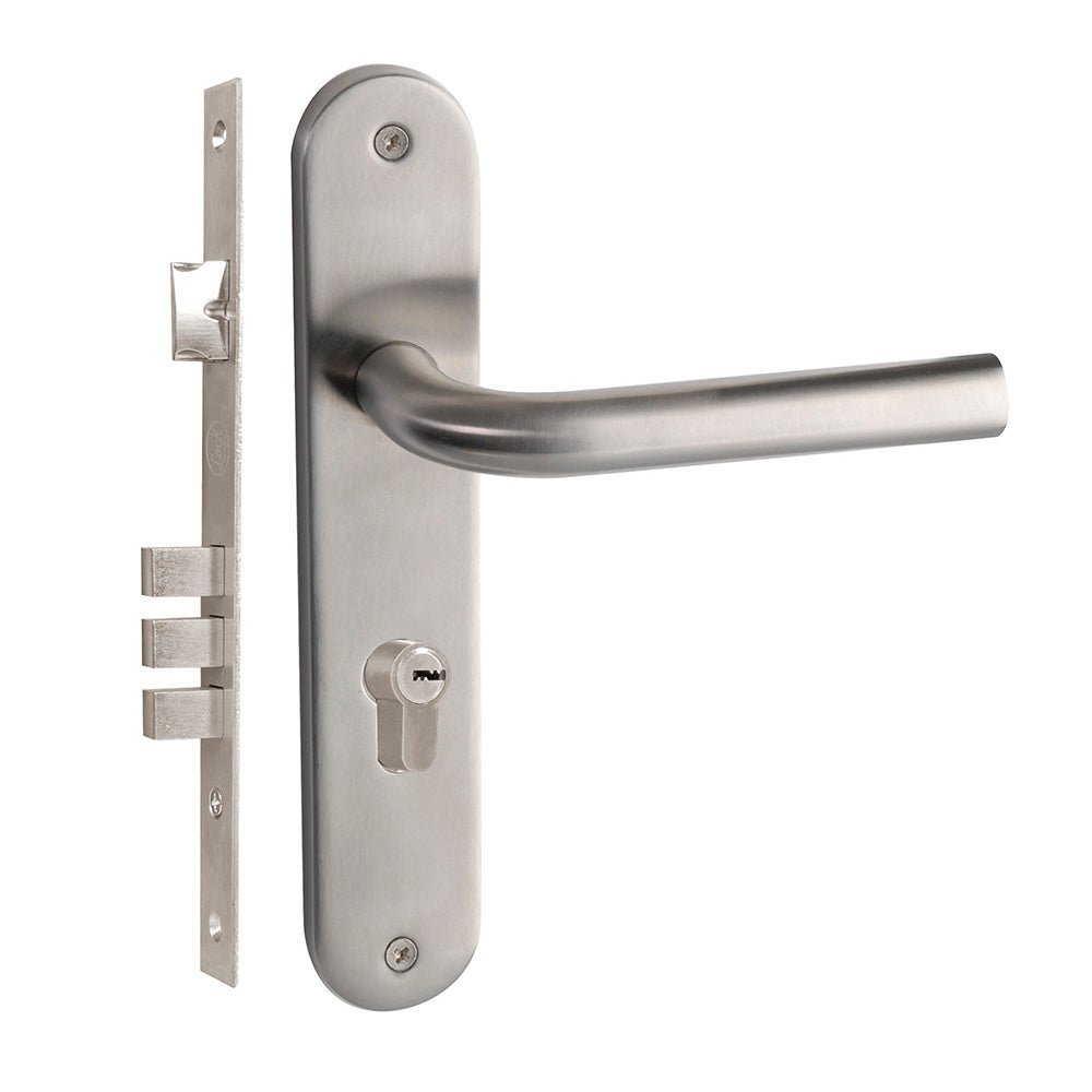 Manija Chatel con placa función doble, acero inoxidable, mecanismo embutir, visual Lock - FERRETERÍA WITZI