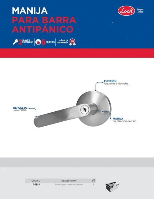 Manija para barra antipánico Lock - FERRETERÍA WITZI