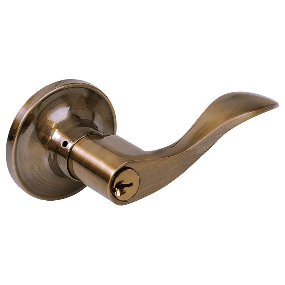 Manija tubular curv func recámara acabado latón antiguo Lock. - FERRETERÍA WITZI