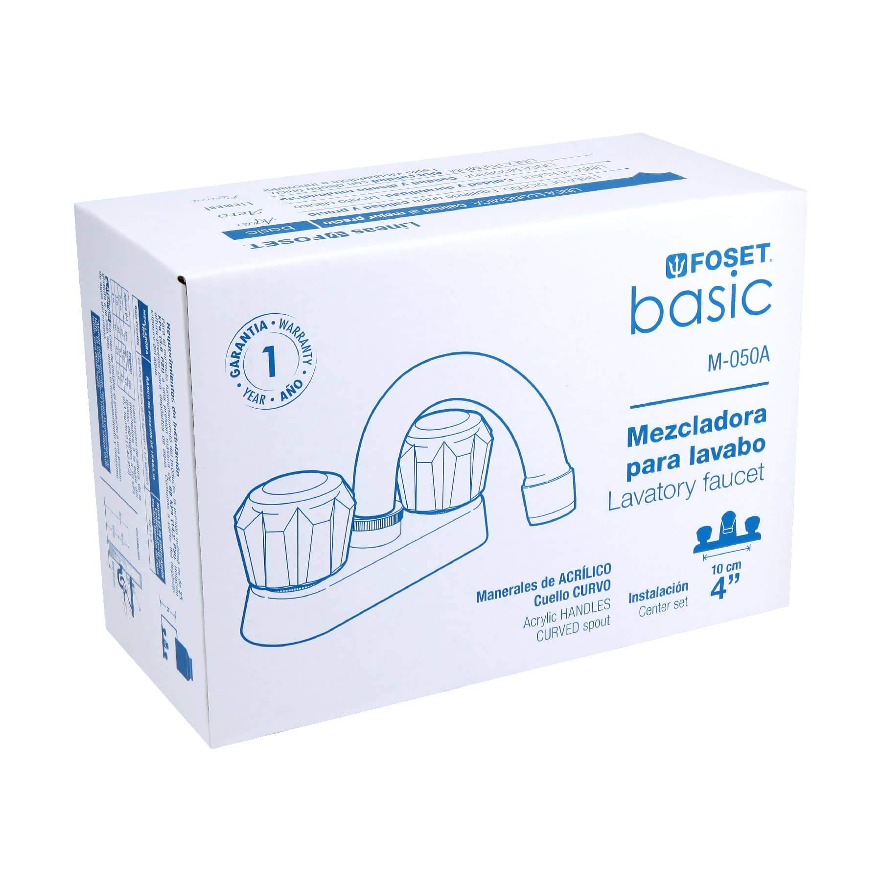 Mezcladora Para Lavabo, Manerales Acrílico , Cuello Curvo, Básico Foset - FERRETERÍA WITZI