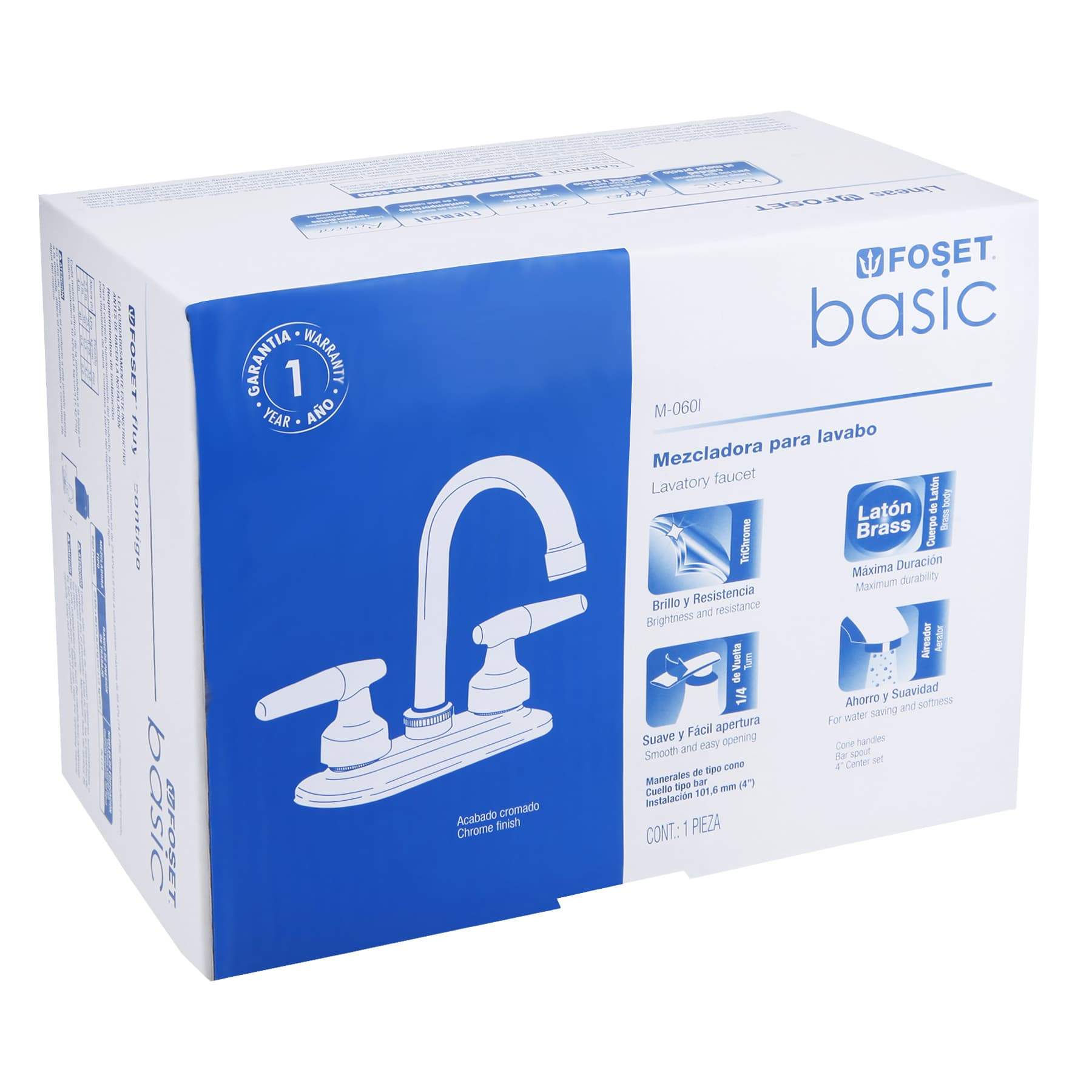 Mezcladora Para Lavabo, Manerales Cono, Cuello Bar, Básico Foset - FERRETERÍA WITZI