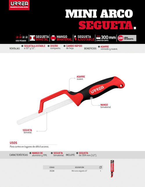 Mini arco de segueta 12" Urrea - FERRETERÍA WITZI