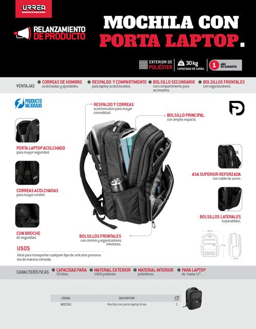 Mochila con porta laptop Urrea - FERRETERÍA WITZI