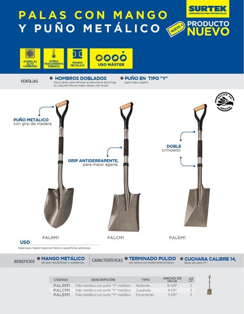 Pala escarramán metálica con puño en "Y" metálico Surtek - FERRETERÍA WITZI