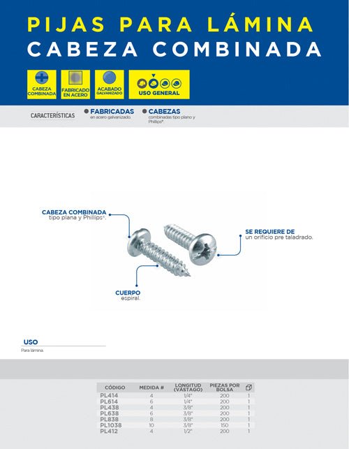 Pija para lámina, cabeza combinada Surtek. - FERRETERÍA WITZI