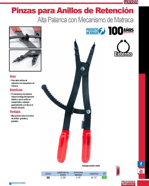 Pinza para abrir anillos de retención con mecanismo de matraca Urrea - FERRETERÍA WITZI