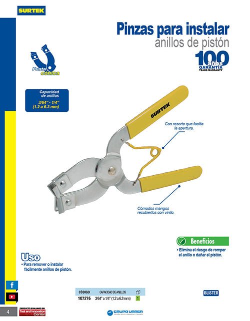 Pinza para instalar anillos de pistón Surtek - FERRETERÍA WITZI
