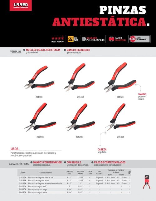 Pinza punta larga 4-3/4" ESD Urrea - FERRETERÍA WITZI
