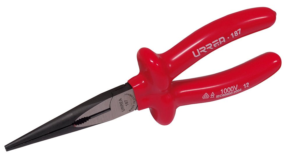Pinza punta larga con filo de corte 1000V 8" Urrea. - FERRETERÍA WITZI