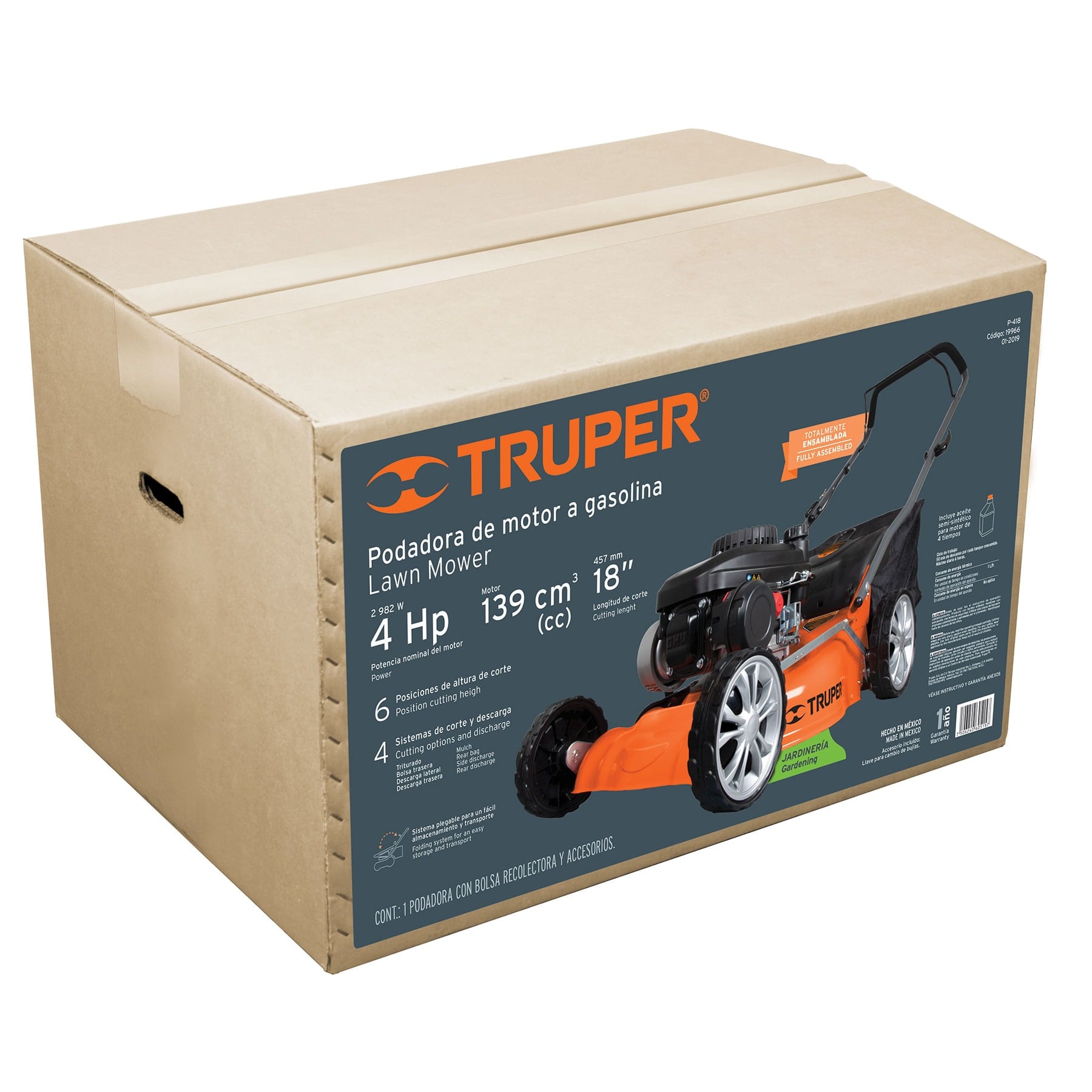 Podadora con motor a gasolina, 4HP, de 18", Truper. - FERRETERÍA WITZI