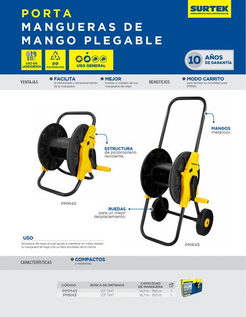 Porta manguera con mango pleg 45m Surtek - FERRETERÍA WITZI