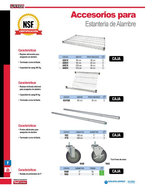 Poste para anaquel de alambre Urrea - FERRETERÍA WITZI