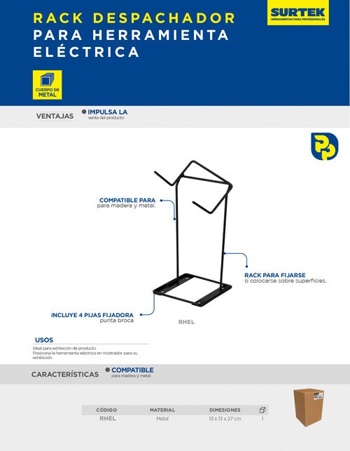 Rack despachador para herramienta eléctrica 13 x 13 x 27 cm Surtek - FERRETERÍA WITZI