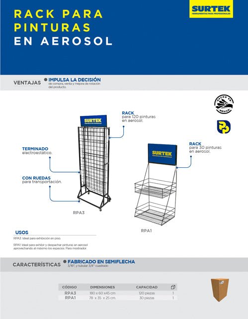 Rack para 120 pinturas en aerosol Surtek - FERRETERÍA WITZI