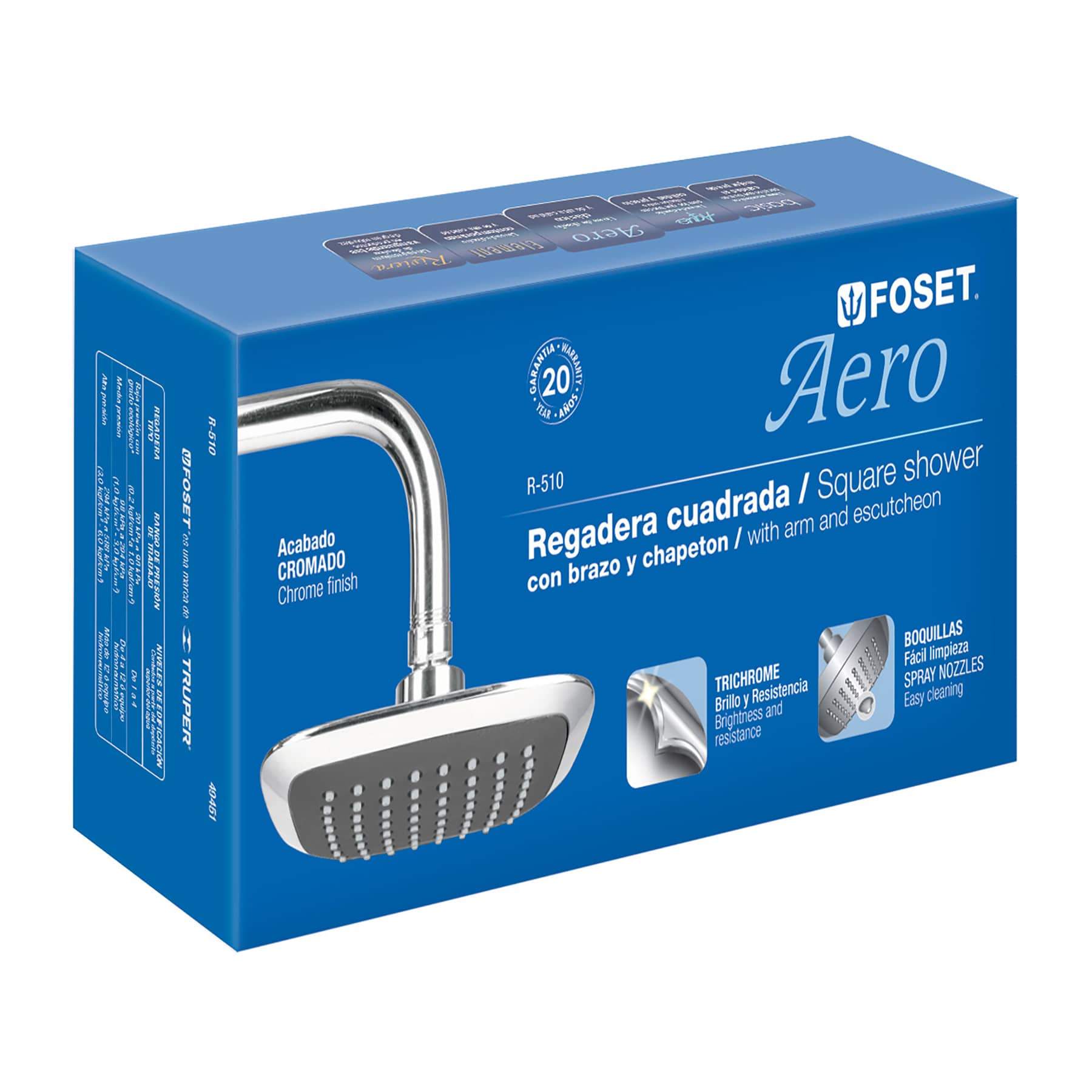 Regadera Cuadrada , Plástica, 6", Con Brazo , Aero Foset - FERRETERÍA WITZI