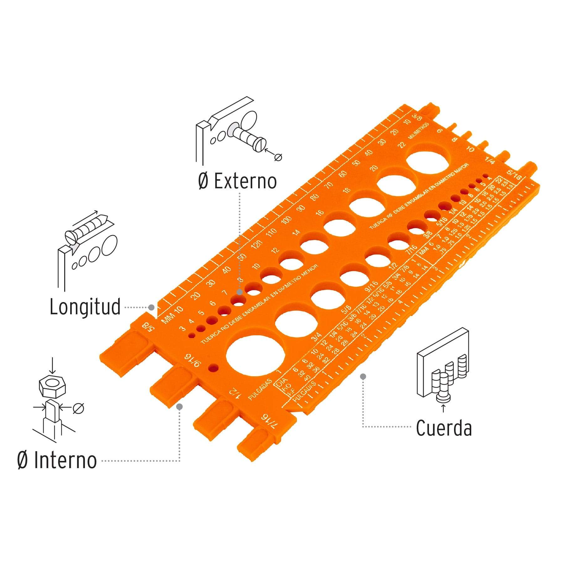 Regleta Calibradora De Tuercas Y Tornillos, 22 cm, Truper - FERRETERÍA WITZI