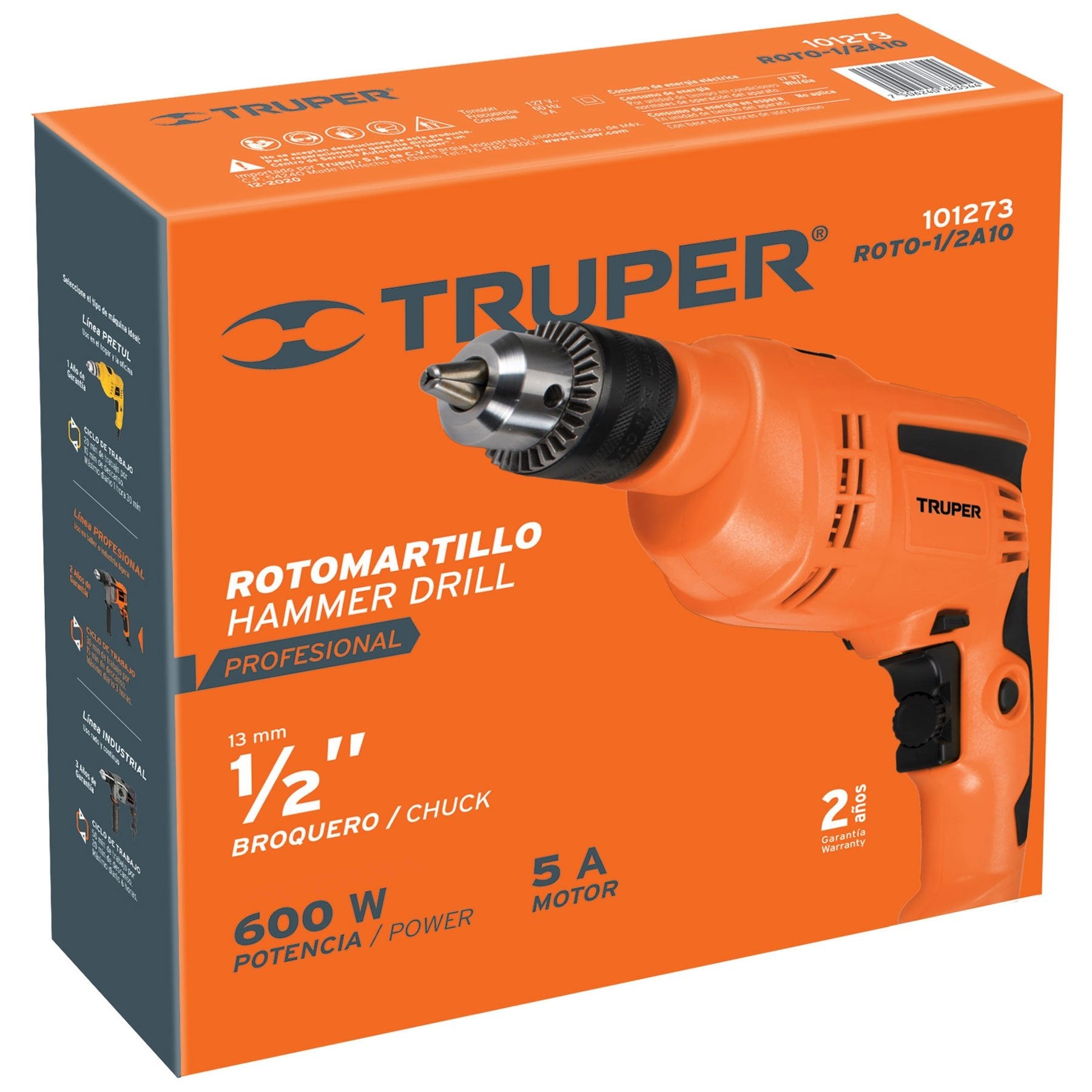 Rotomartillo 1/2" 600 W, profesional, Truper. - FERRETERÍA WITZI