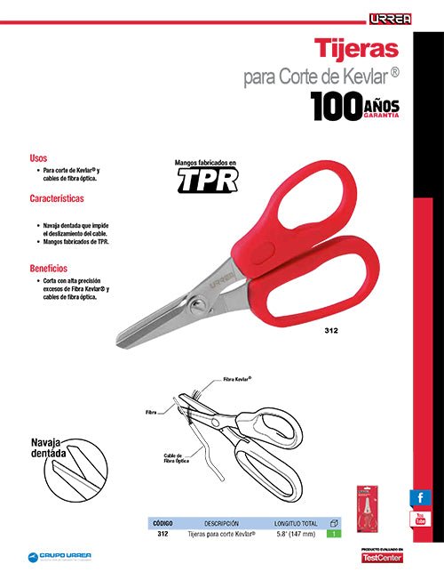 Tijeras para corte de Kevlar 5.8" Urrea - FERRETERÍA WITZI