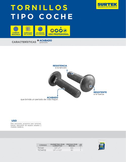 Tornillo tipo coche Surtek - FERRETERÍA WITZI