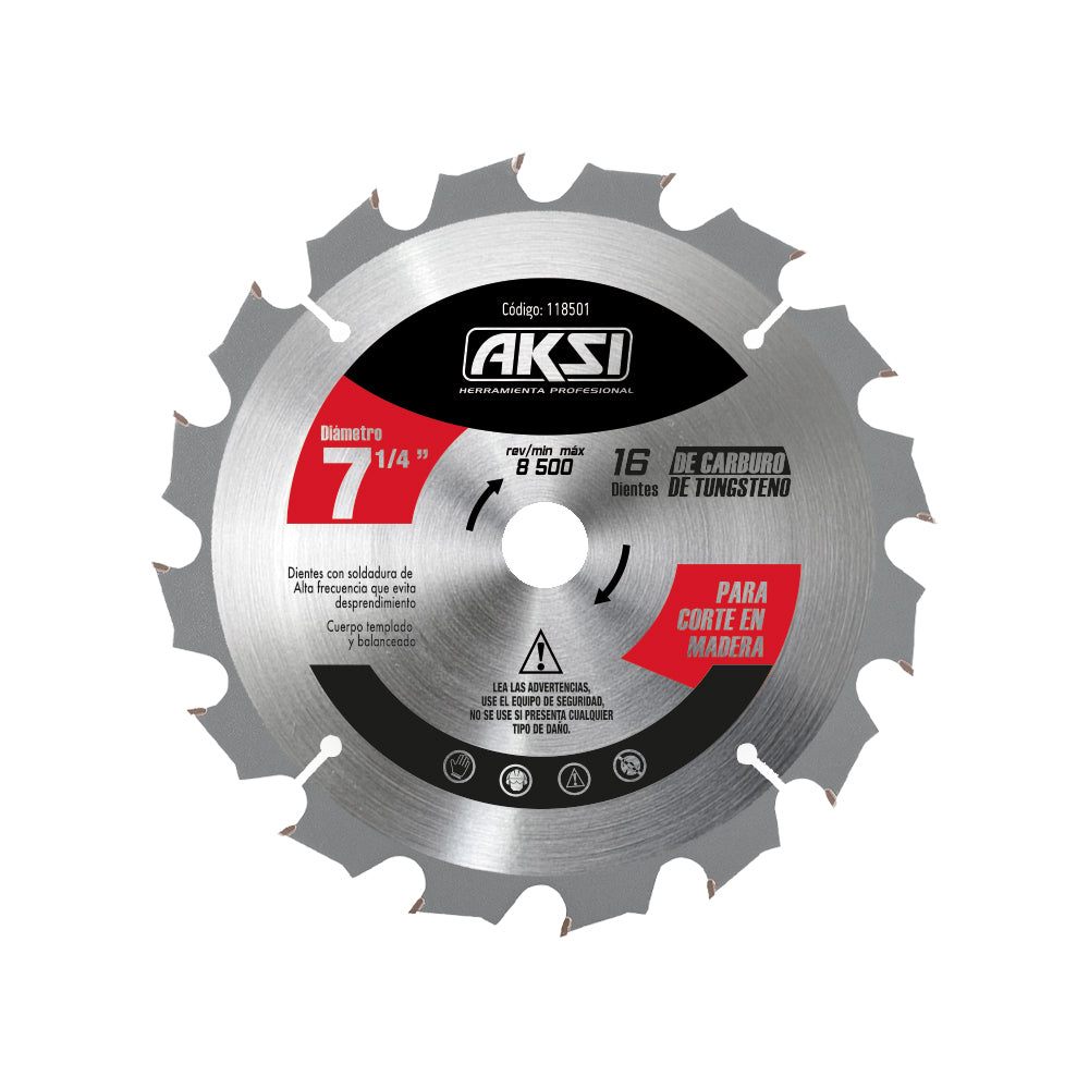 Sierra circular para madera 7 1/4", 16 dientes, centro 5/8"