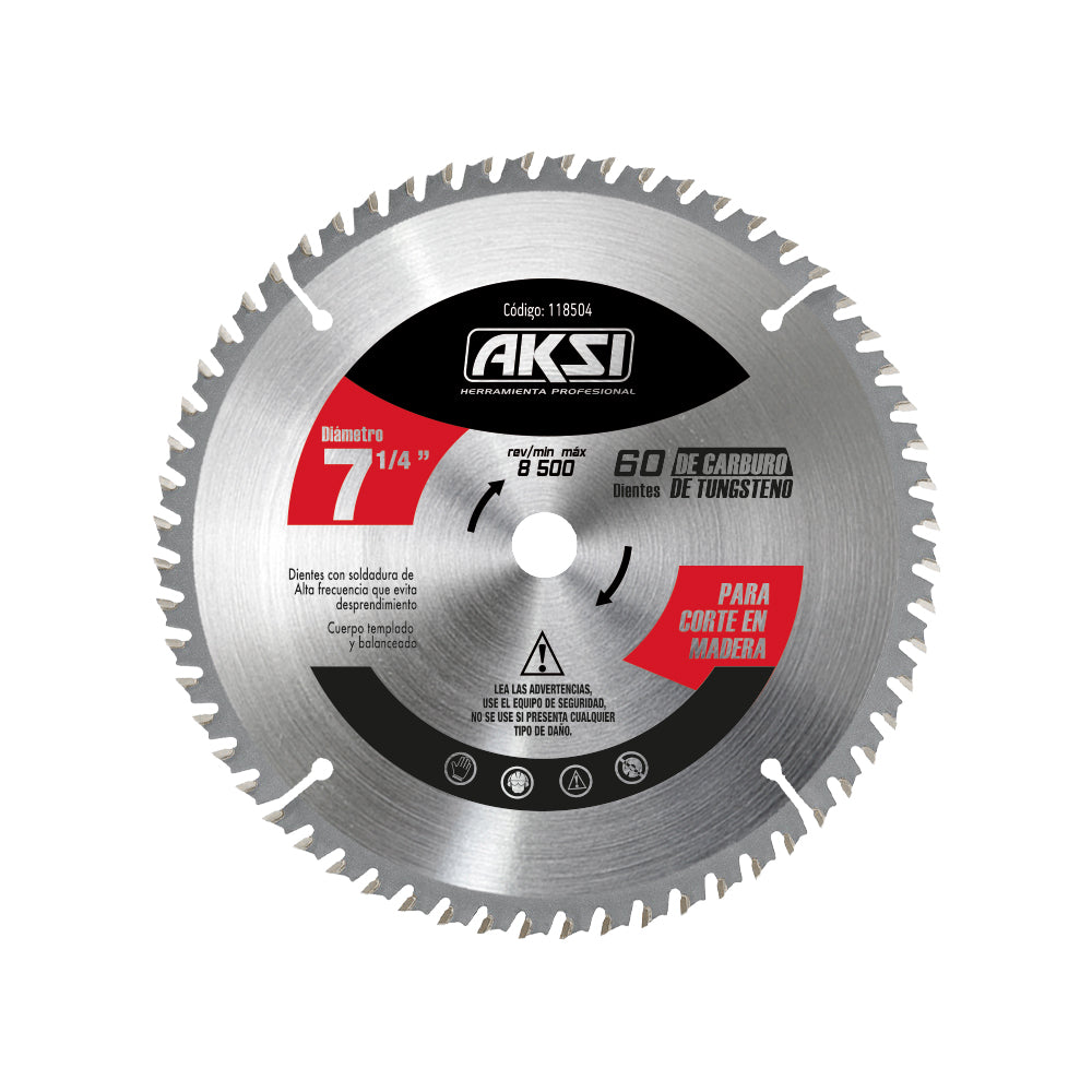 Sierra circular para madera 7 1/4", 60 dientes, centro 5/8"