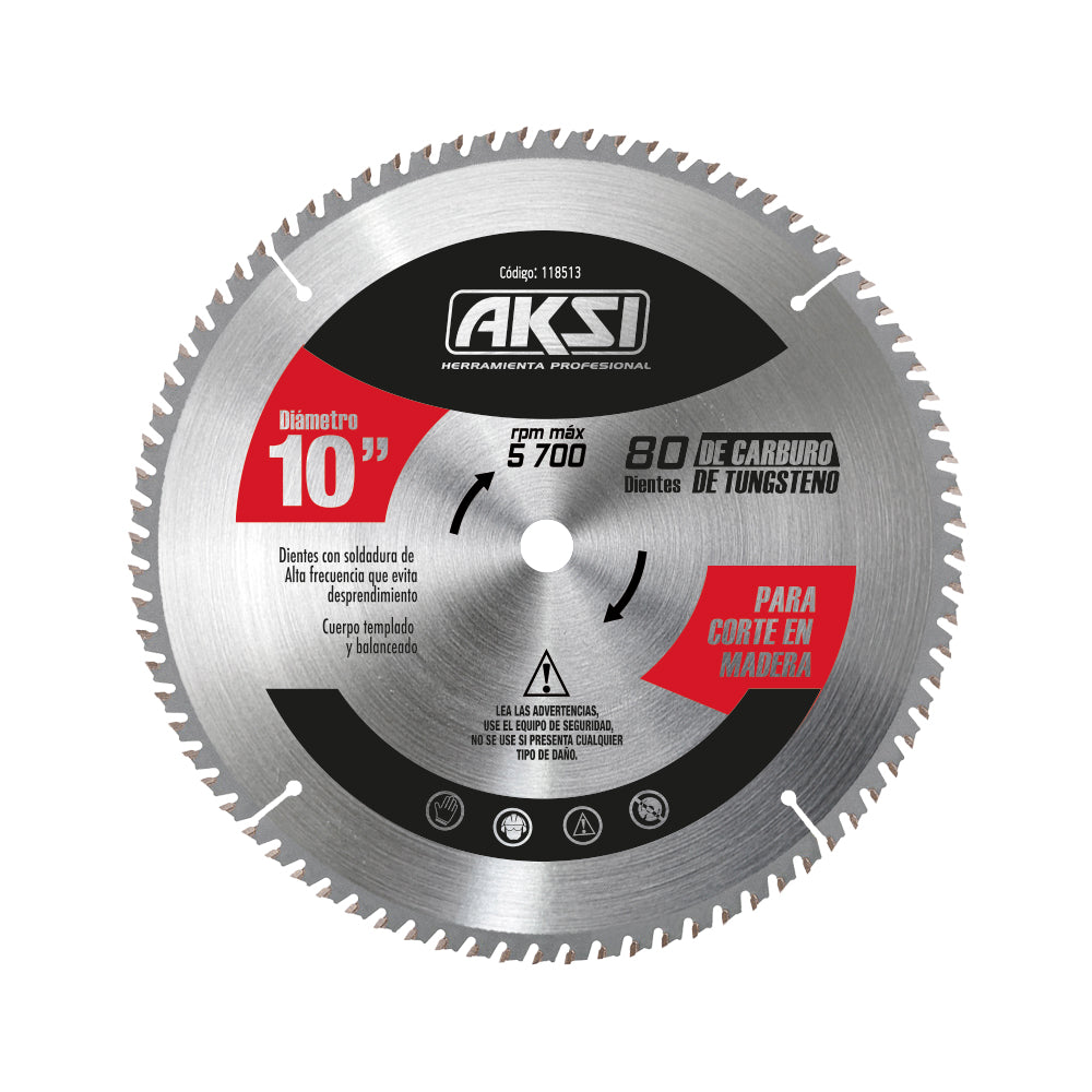Sierra circular para madera 10", 80 dientes, centro 5/8"