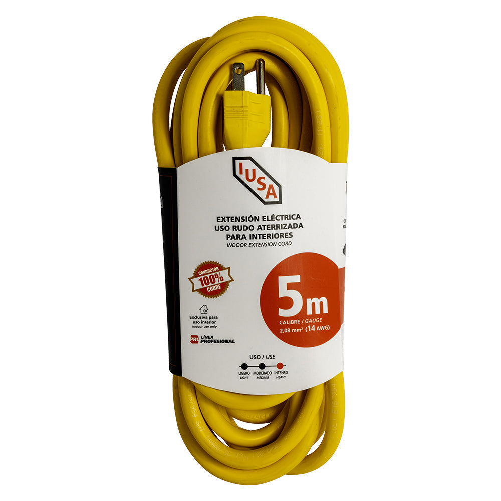 Extensión eléctrica amarilla de uso rudo 3 x 14 AWG IUSA 5 m