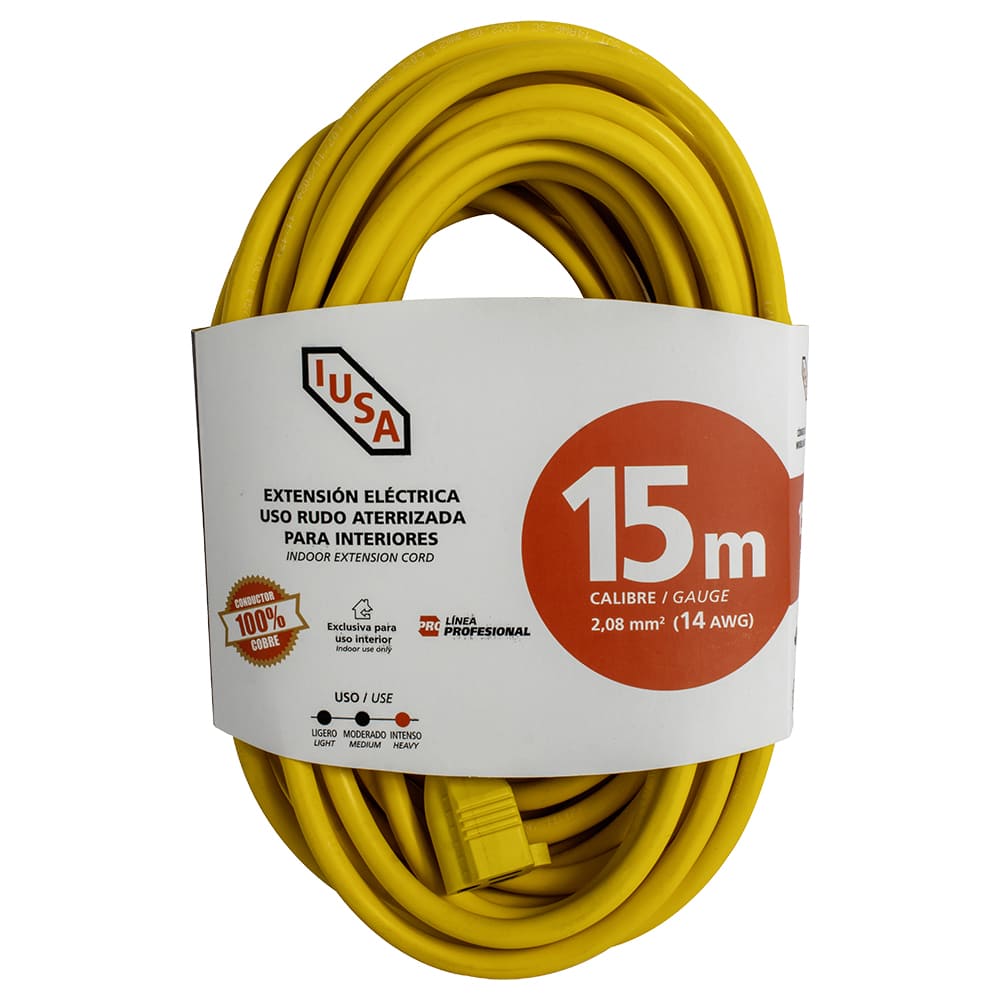 Extensión amarilla de uso rudo iusa 3 x 14 awg 15 m