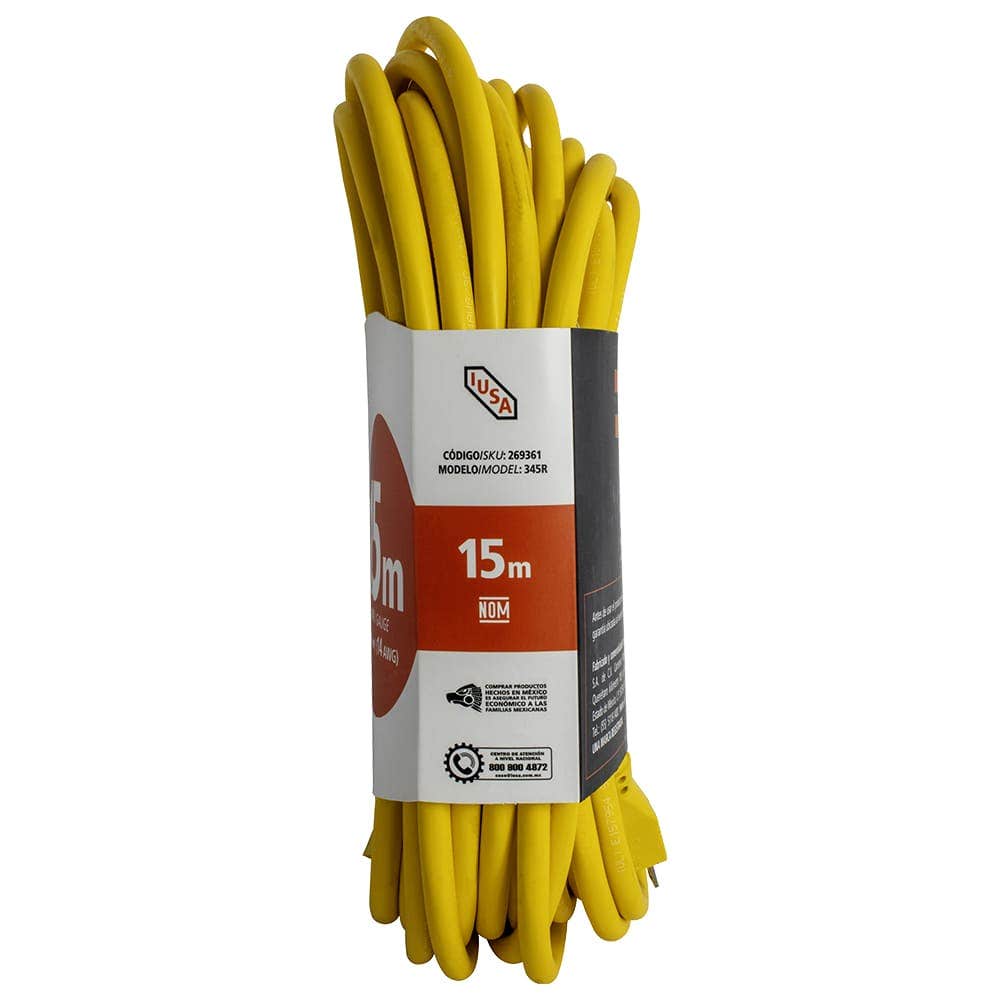 Extensión amarilla de uso rudo iusa 3 x 14 awg 15 m