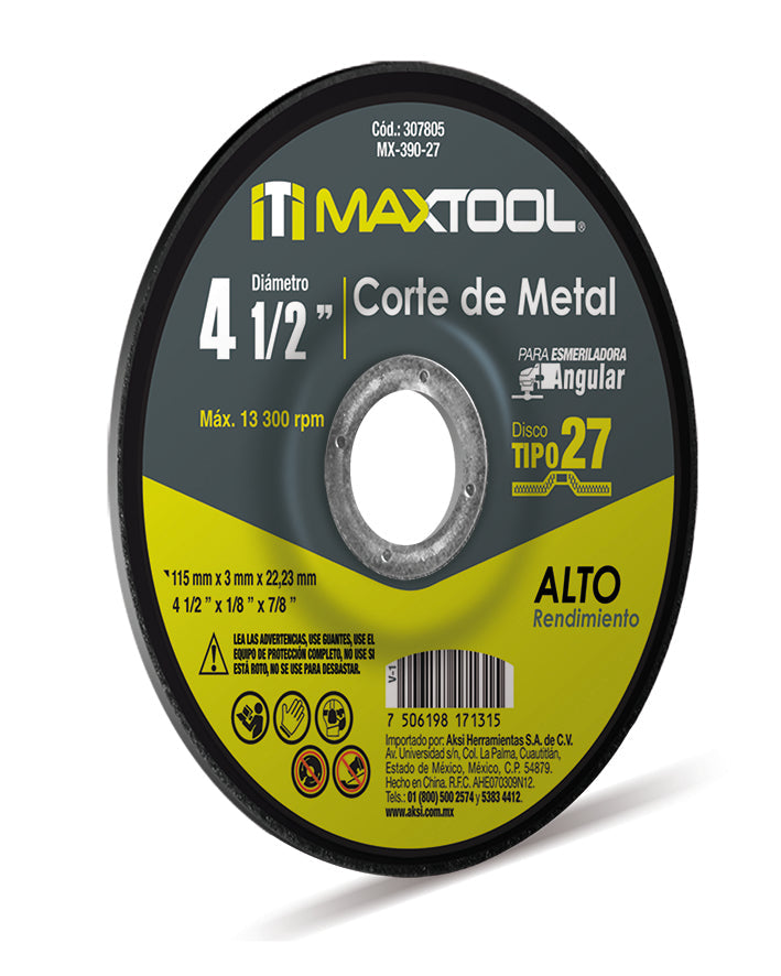 Disco para Corte de Metal Alto Rendimiento Bassic Tipo 27